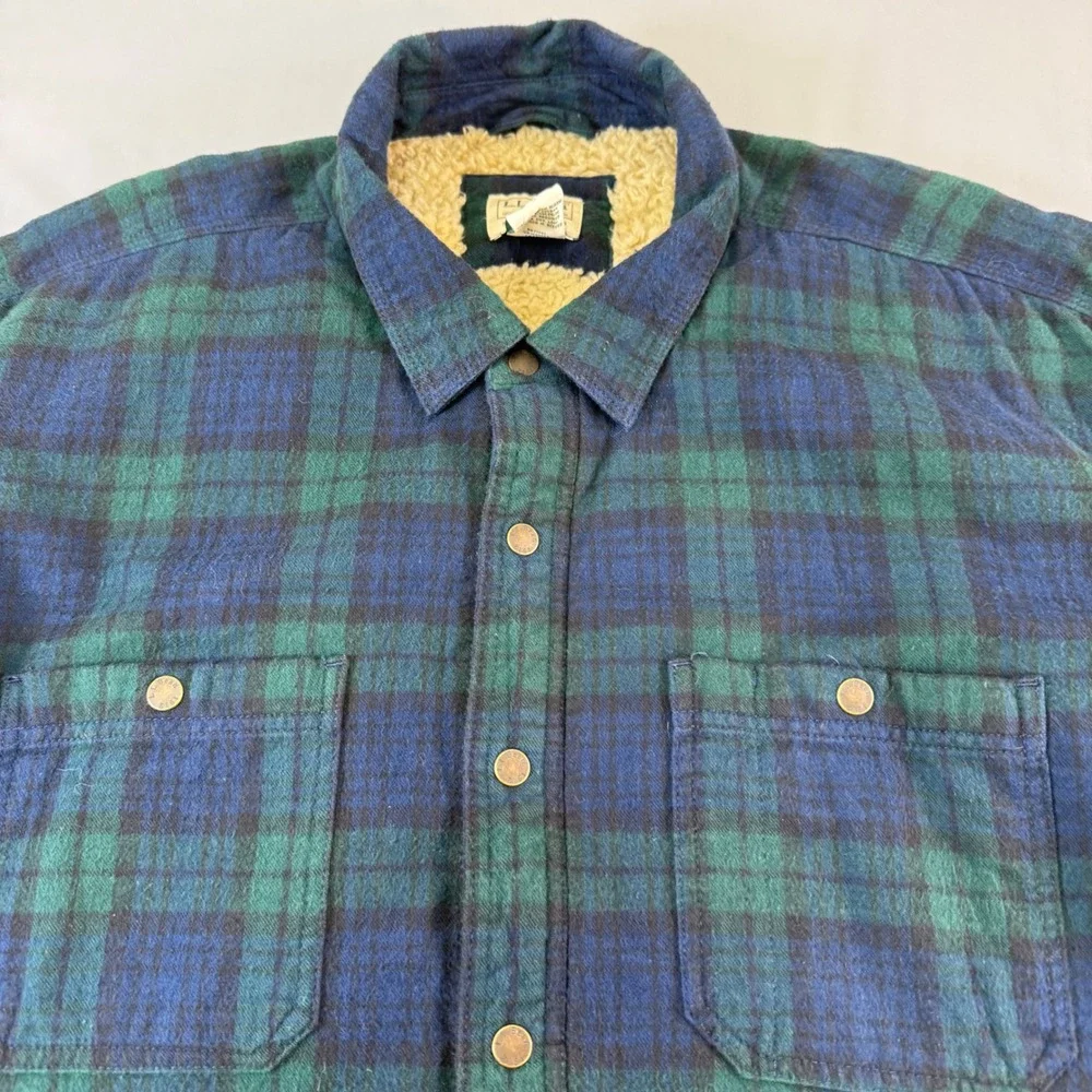 LLBean Plaid‎ Sherpa Lined Flannel Shirt Jacket Men's XXL Tall Blue Green WOW!!!